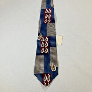 Vintage Evan Picone 100% Silk Neck Tie Blue Red Paisley Geometric 55.5" x 4"